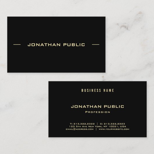 パーソナライズされた金ゴールド文字ブラックテンプレートシモダンック 名刺 (正面/裏面)