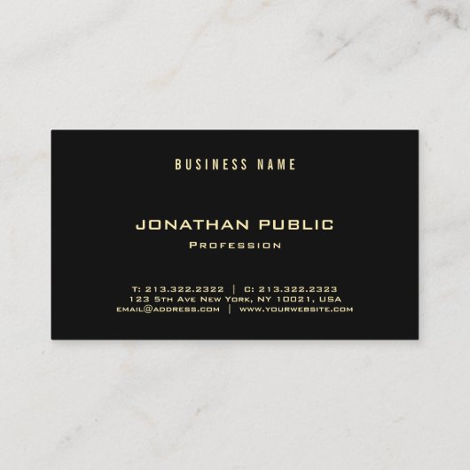 パーソナライズされた金ゴールド文字ブラックテンプレートシモダンック 名刺