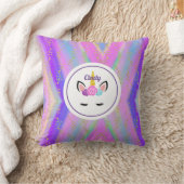 パーソナライズされた金ゴールド斑点のカラフルユニコーン クッション (ブランケット)