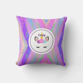 パーソナライズされた金ゴールド斑点のカラフルユニコーン クッション