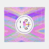 パーソナライズされた金ゴールド斑点のカラフルユニコーン フリースブランケット (正面(横))