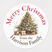 パーソナライズされた金ゴールド水色クリスマスツリーのご希望 ラベル (デザイン1)