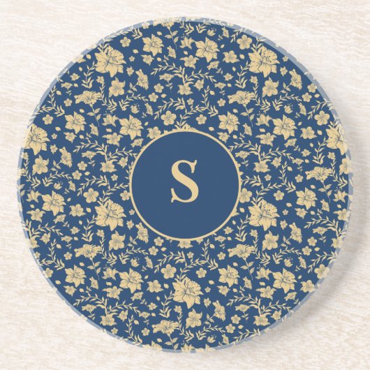 パーソナライズされた金ゴールド海軍フローラ コースター (正面)