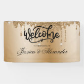 パーソナライズされた金ゴールド滴下グリッターバナー 横断幕 (横)