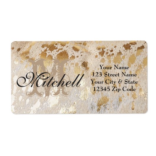 パーソナライズされた金ゴールド牛革住所 シール (正面)