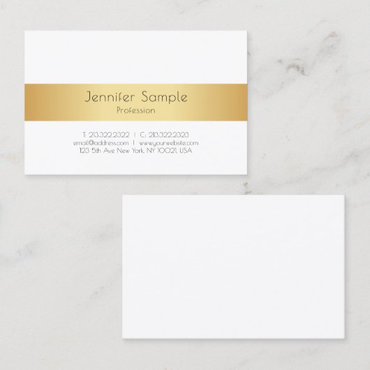 パーソナライズされた金ゴールド白エレガントモダンテンプレート 名刺 (正面/裏面)