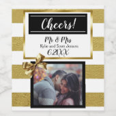 パーソナライズされた金ゴールド結婚とブラックボウ ワインラベル (シングルラベル)