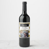 パーソナライズされた金ゴールド結婚とブラックボウ ワインラベル (正面)