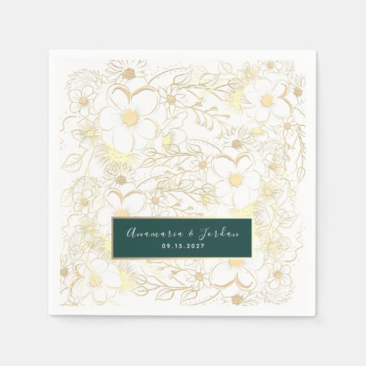 パーソナライズされた金ゴールド結婚のナプキン スタンダードカクテルナプキン (正面)