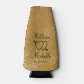 パーソナライズされた金ゴールド結婚グリッタークールボトル ボトルクーラー (正面)