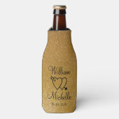 パーソナライズされた金ゴールド結婚グリッタークールボトル ボトルクーラー (ボトル正面)