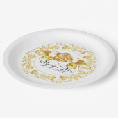 パーソナライズされた金ゴールド結婚バラ紙プレート ペーパープレート (アングル)