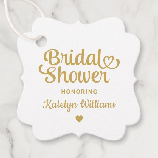 パーソナライズされた金ゴールド結婚ブライダルシャワー フェイバータグ (正面)