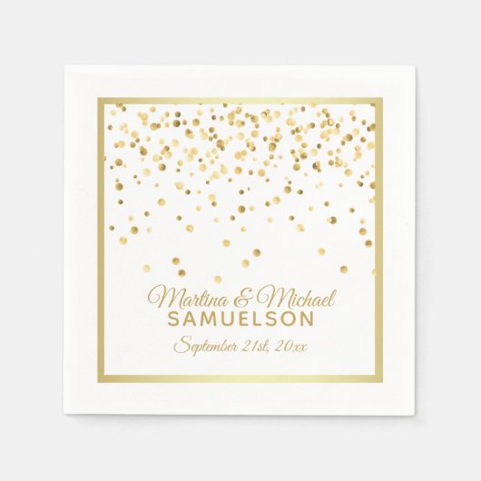 パーソナライズされた金ゴールド結婚紙吹雪使い捨て スタンダードカクテルナプキン (正面)