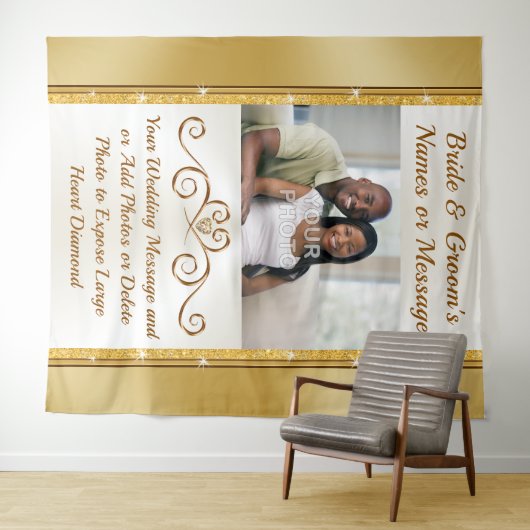 パーソナライズされた金ゴールド結婚、のフォトウォール背景。 タペストリー (インサイチュ(横))