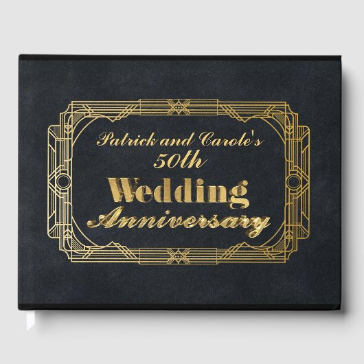 パーソナライズされた金ゴールド3D結婚周年記念 ゲストブック (正面)