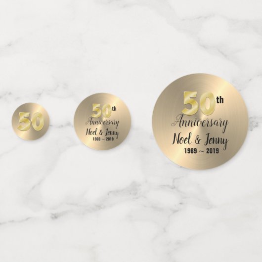 パーソナライズされた金ゴールド50周年記念テーブル コンフェッティ (裏面)