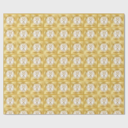 パーソナライズされた金ゴールド50周年記念ラッピング紙 ラッピングペーパー (フラット)