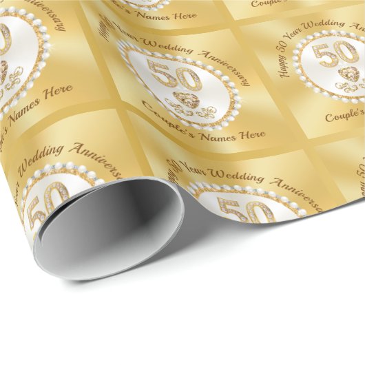 パーソナライズされた金ゴールド50周年記念ラッピング紙 ラッピングペーパー (ロールコーナー)