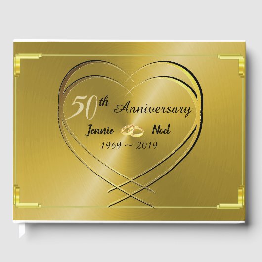 パーソナライズされた金ゴールド50結婚周年 ゲストブック (正面)
