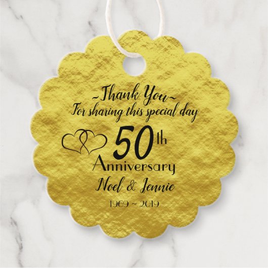 パーソナライズされた金ゴールド50結婚周年 フェイバータグ (正面)