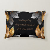 パーソナライズされた金ゴールド&シルバーフローラひまわり アクセントクッション (裏面)
