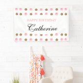 パーソナライズされた金ゴールド&ピンクポルカドット誕生日バナー 横断幕 (インサイチュ)