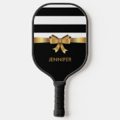 パーソナライズされた金ゴールド、ブラックはっきりしたストライプズGOLDEN BOW ピックルボールラケット (裏面)