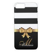 パーソナライズされた金ゴールド、ブラックはっきりしたストライプズGOLDEN BOW Case-Mate iPhoneケース (裏面)