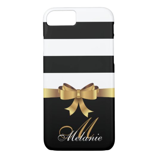 パーソナライズされた金ゴールド、ブラックはっきりしたストライプズGOLDEN BOW Case-Mate iPhoneケース (裏面)