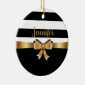 パーソナライズされた金ゴールド、ブラックはっきりしたストライプBOWエレガント セラミックオーナメント (右)