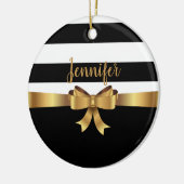パーソナライズされた金ゴールド、ブラックはっきりしたストライプBOWエレガント セラミックオーナメント (左)