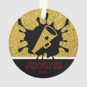 パーソナライズされた金ゴールド&ブラックチアリーティングオーナメント オーナメント (裏面)