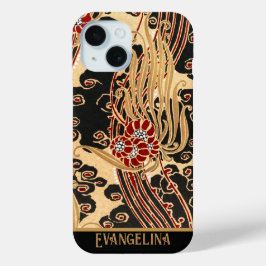 パーソナライズされた金ゴールド&ブラックフローラアールヌーボープリント iPhone 15ケース