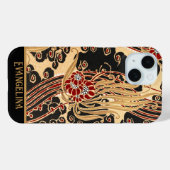 パーソナライズされた金ゴールド&ブラックフローラアールヌーボープリント Case-Mate iPhoneケース (裏面 (横))