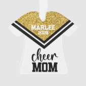 パーソナライズされた金ゴールド&ブラック応援ママオーナメント オーナメント (正面)