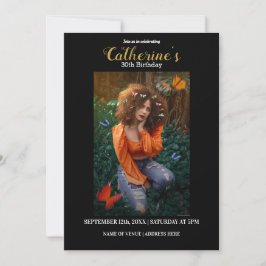 パーソナライズされた金ゴールド&ブラック誕生日招待状 招待状