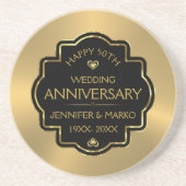 パーソナライズされた金ゴールド&ブラック50結婚周年 コースター (正面)