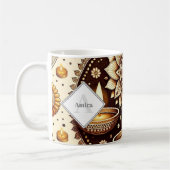 パーソナライズされた金ゴールド&ブロンズディワリディヤス&ランゴリ コーヒーマグカップ (左)