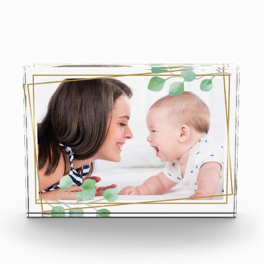 パーソナライズされた金ゴールド&ユーカリミニマエレガントリスト フォトブロック (正面)