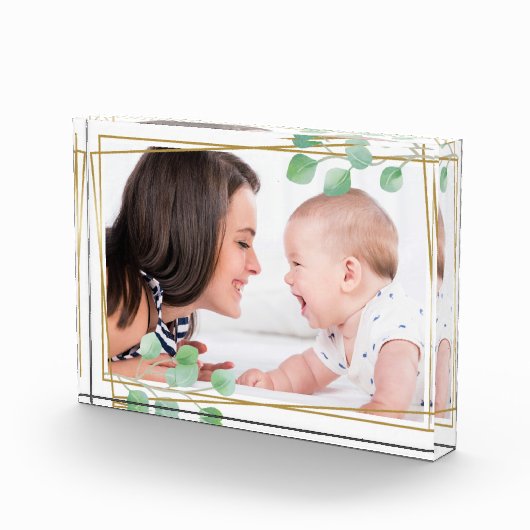 パーソナライズされた金ゴールド&ユーカリミニマエレガントリスト フォトブロック (右)