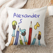 パーソナライズされた鉛筆と絵筆こども クッション (ブランケット)