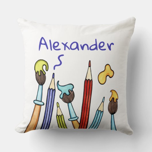 パーソナライズされた鉛筆と絵筆こども クッション (正面)