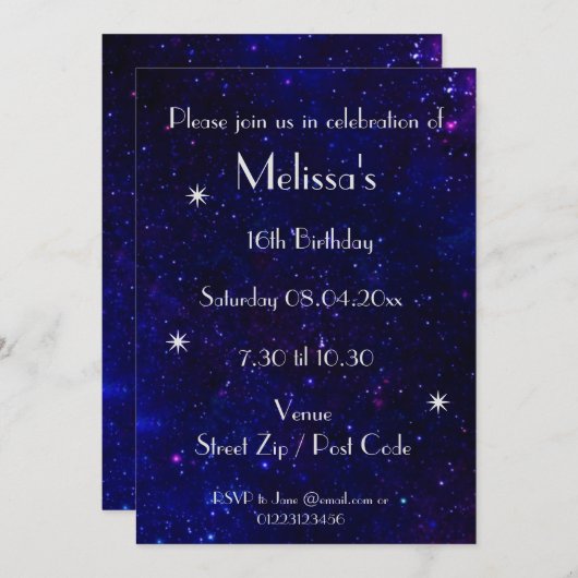 パーソナライズされた銀河系パーティー 招待状 (正面/裏面)