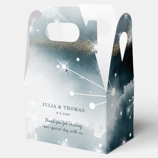 パーソナライズされた銀河系ブルー金ゴールドスタ結婚ーズ フェイバーボックス (オープン)