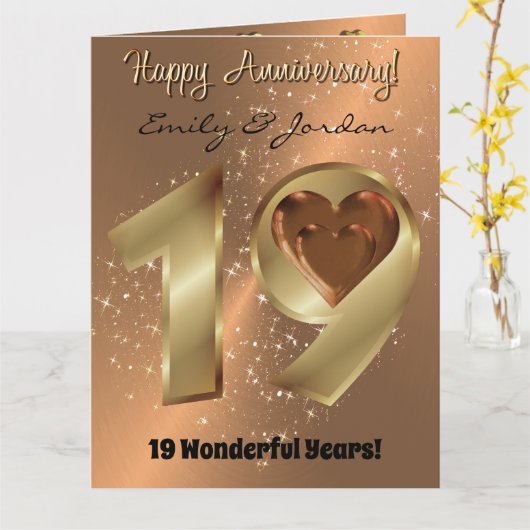 パーソナライズされた銅19周年記念結婚カード カード (黄色い花)