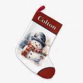 パーソナライズされた雪だるまストッキング スモールクリスマスストッキング (正面 (吊り時))