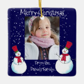 パーソナライズされた雪だるま写真クリスマスカード セラミックオーナメント (正面)