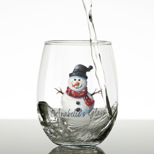 パーソナライズされた雪だるま名クリスマス ステムなしワイングラス