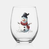 パーソナライズされた雪だるま名クリスマス ステムなしワイングラス (正面)